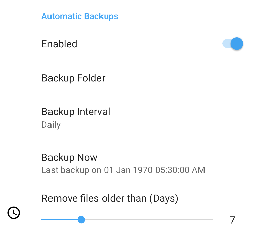 auto backups settings screen